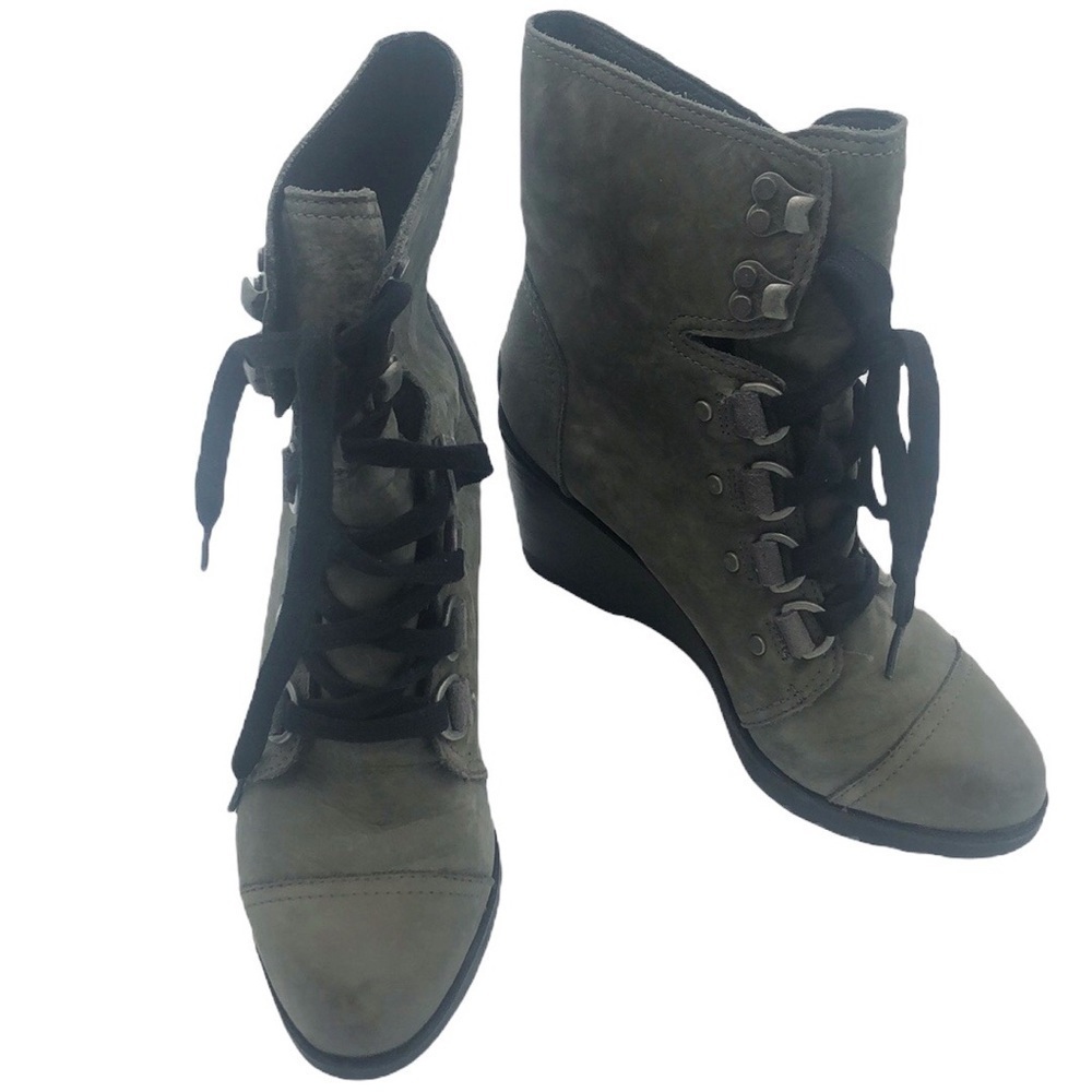 Sorel Gray After Hours Lace Up Wedge Ankle Boots